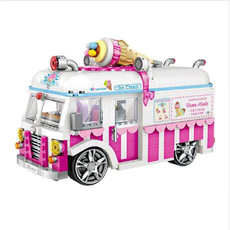 Diamond 1244pcs No Compatible Legoing Ice Cream Truck Van City Vehicle Car Bus Building Blocks DIY Educational Toys For Children