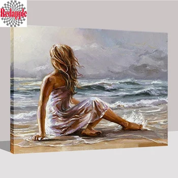 

5D DIY Diamond mosaic diamond embroidery Woman looking at sea view 3d embroidery Cross Stitch Home decoration Gift wall stickers