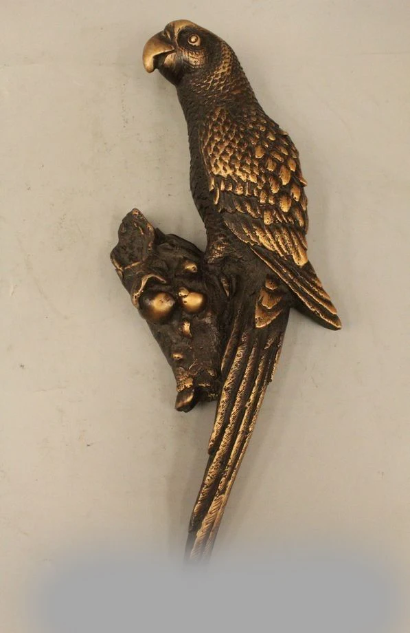 

12" Marked Chinese Pure Bronze Carving Parrot Bird Eagle Tree Statue Sculpture