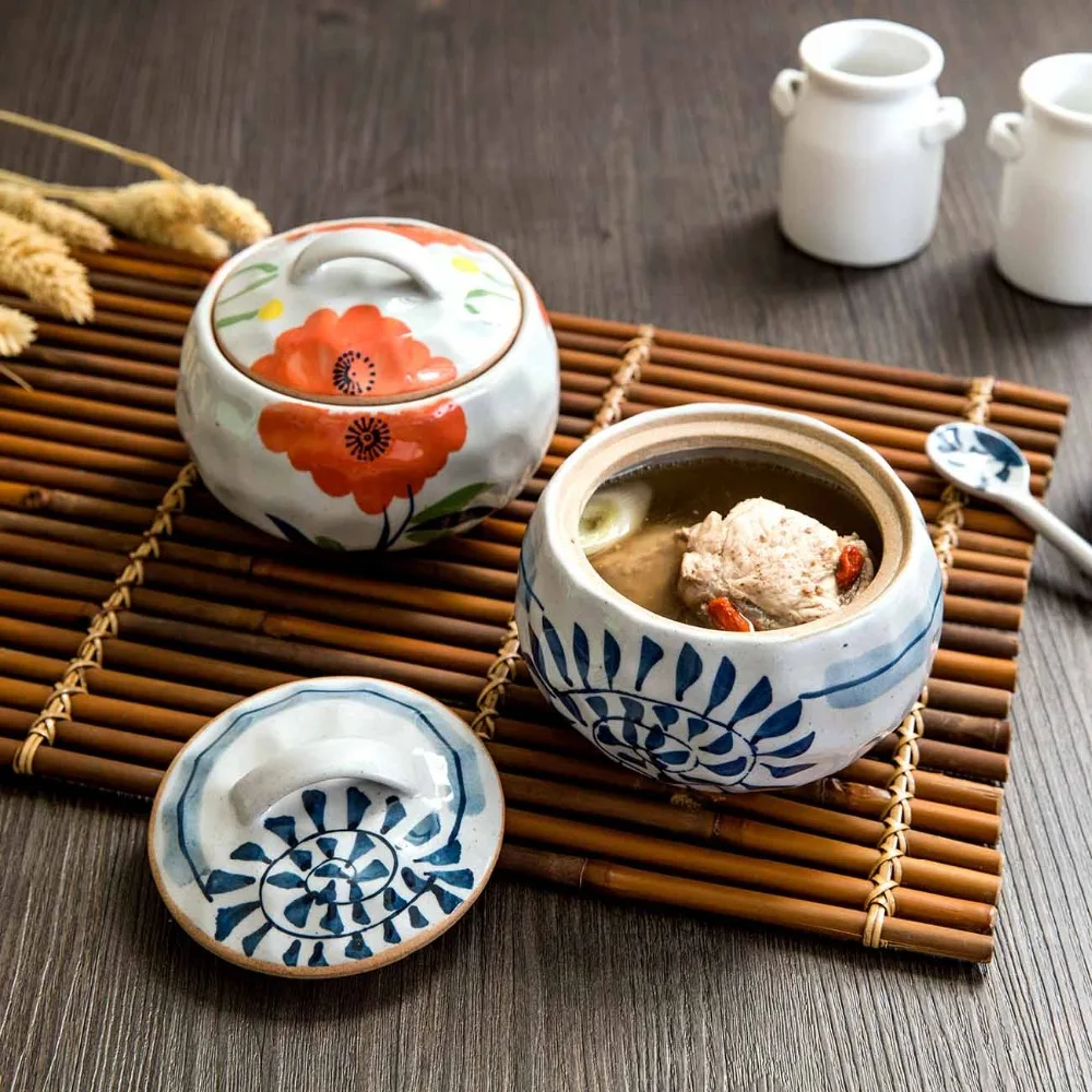 Japan Household Ceramics Cooker With Lid Steamed Egg Tarts Soup Pot Soup Broth Stewed Pot Soup Bird's Nest Small Stew