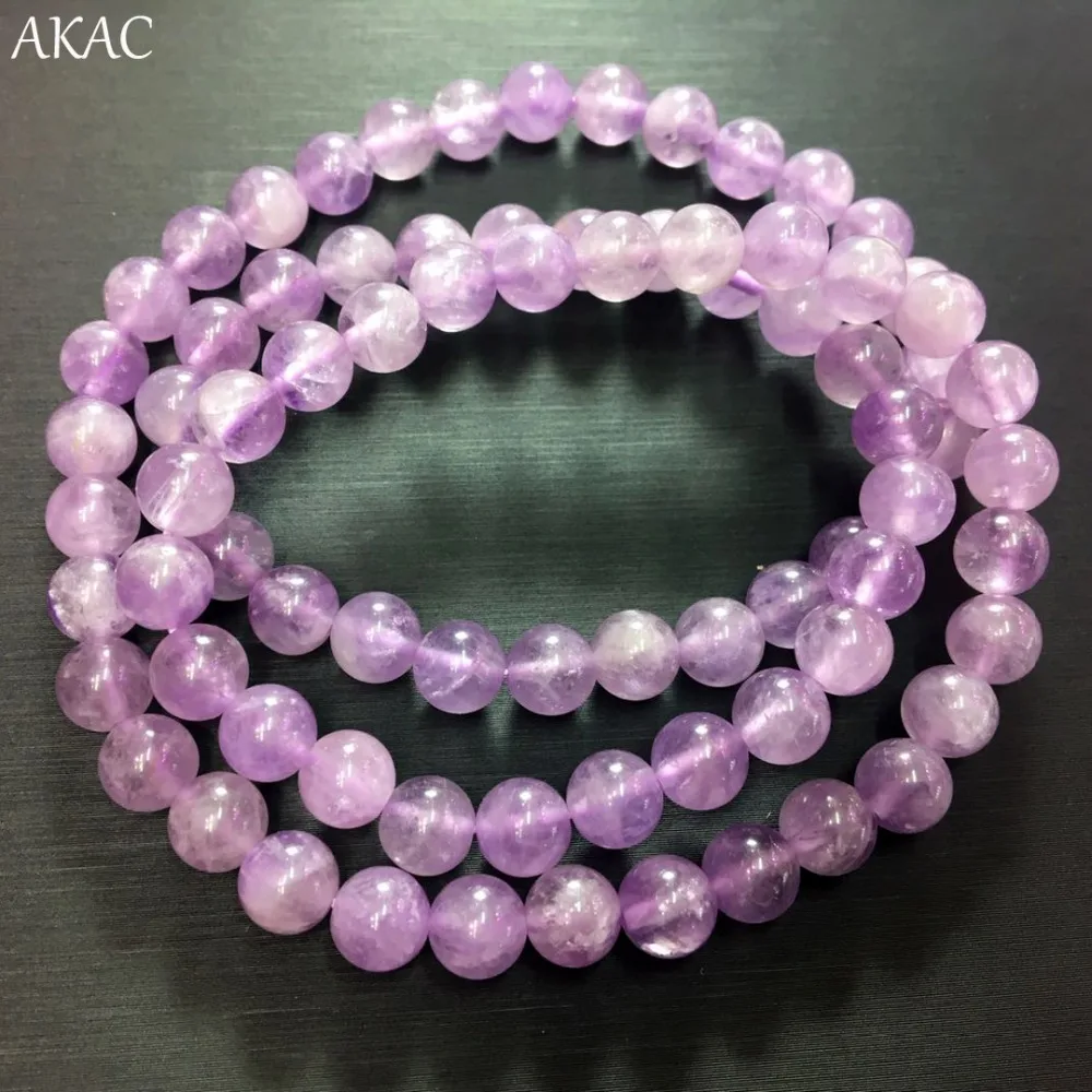 

Free shipping AKAC natural lavender quartz in three circles bracelets 6-7mm purple lavender 65-70beads/set wholesale