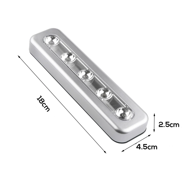 Touch Sensor Push 5 LED Night Light Wireless Sticky Kitchen Wall Lamp Battery Light for Cabinets Pathway Corridor 3 Color Option (1)