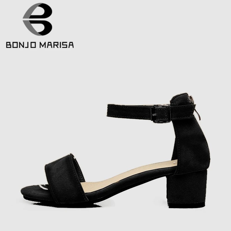 

BONJOMARISA Plus Size 30-50 Elegant Wide Strap Summer Sandals Women Lovely Shallow Med Heels Shoes Woman Concise Date Footwear