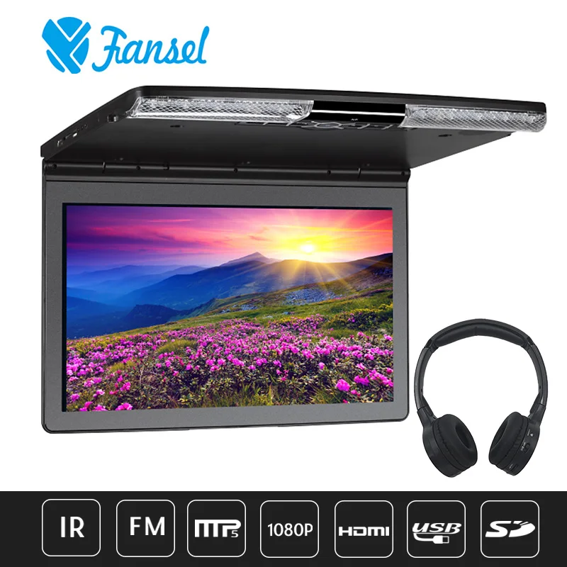 

17.3'' Car Ceiling Flip Down Roof Mount Monitor 1920x1080 Full HD Screen MP5 Player With HDMI USB SD IR FM Transmitter Speaker