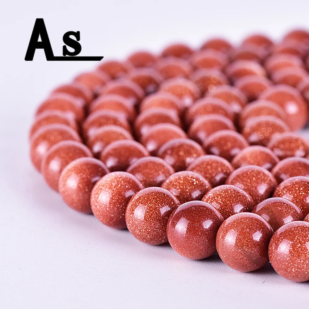 Asingeloo Natural Gold Sand Round Beads Stone 4 20mm Loose Natural