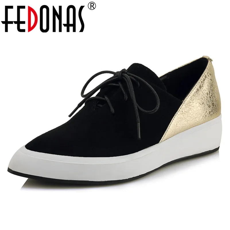 

FEDONAS Women Shoes New Spring Autumn Women Flats Suede Leather Pointed Toe Sneakers Vintage Casual Sports Platforms Shoes Woman