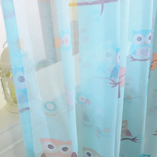 Светонепроницаемые шторы NAPEARL с рисунком совы для детской спальни, оконная втулка, занавески с тюлем, современные короткие шторы - Цвет: Blue Tulle