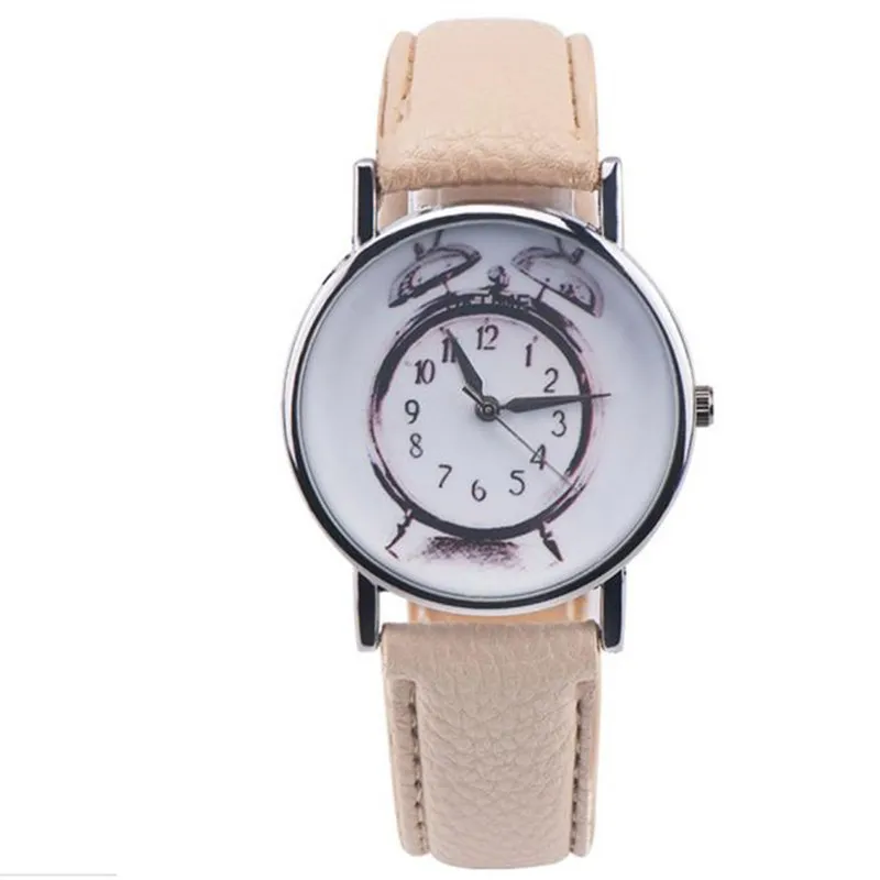 Fashion Women Leather Alarm clock printing Analog Quartz Vogue Wrist Watch Casual Watch Clock Montre Femme #2AP26 (7)