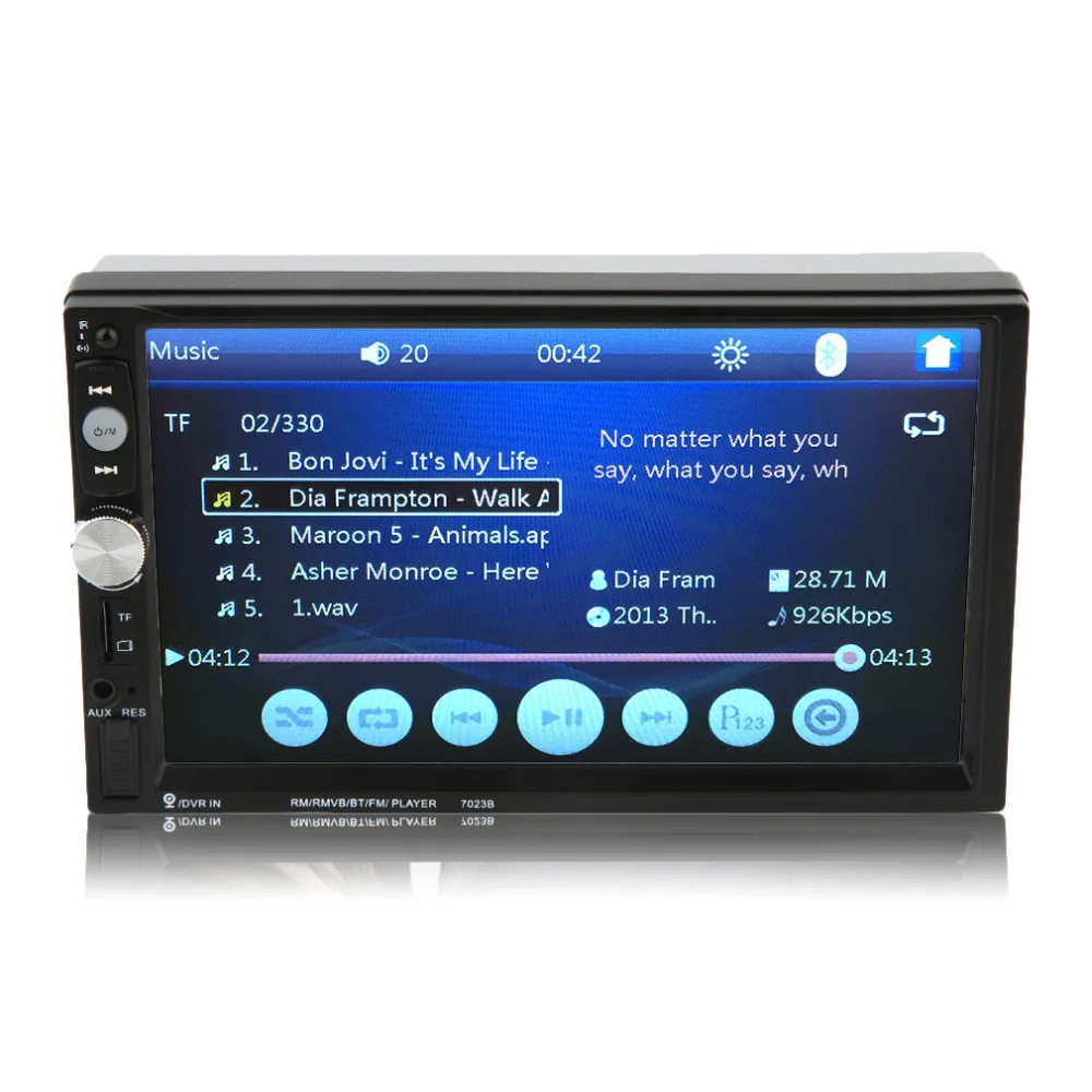 

7023B Auto Car Double Din Car DVD Player 12v 4*45W 7 Inch Touch Scrren Media Radio Bluetooth Player Rear View Camera Input