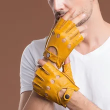 Весенне-осенние мужские перчатки из козьей кожи, мужские перчатки для вождения в спортзале, перчатки митенки без пальцев, перчатки из натуральной кожи