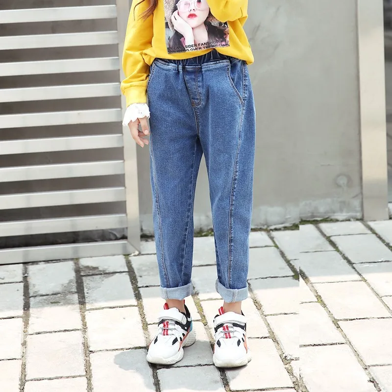

Kids Pants Denim Girls New Fashion Middle Waist Jeans Autumn Blue Pants Casual Trousers Clothes for Teens Jeans Trouser for Kids