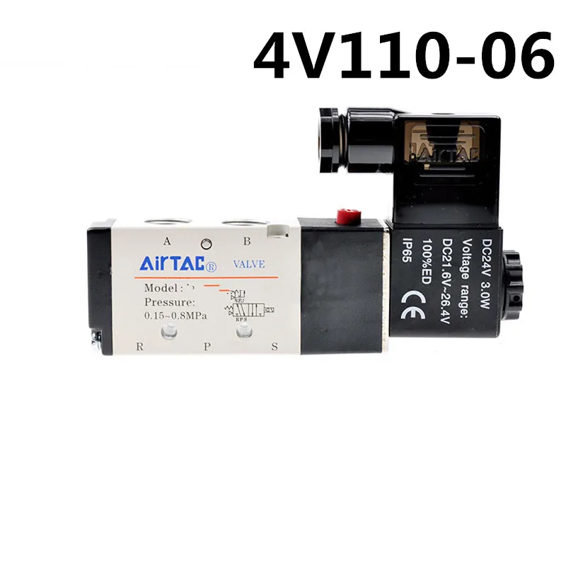 

1PC Pneumatic Solenoid Air Valve 5 Port 2 Position 2/5 Way 1/8" BSP 4V110-06 With Wire DC 12V 24V AC110V 220V