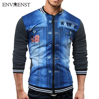 

Envmenst 2017 Spring men's US denim hoodies jacket denim hooded jacket Plus size M-XXL sweatshirt Sportswear Denim Jacket