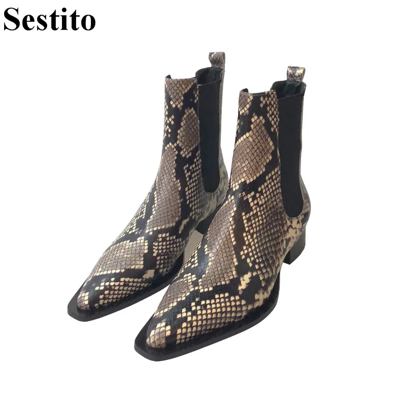 

Fashion Snake Pattern Pointed Toe Winter Boots Woman Ankle Boots For Women Square Heel Slip-on Short Boots Casual Women Shoes