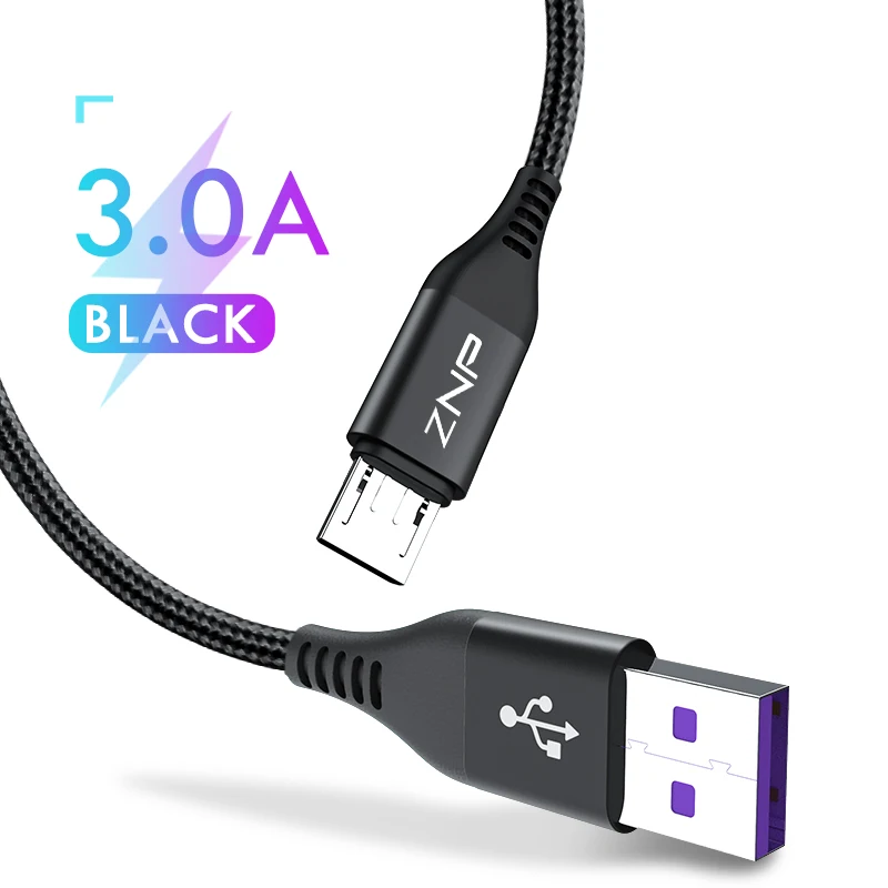 ZNP 1 м 2 м 3 А Micro USB кабель для samsung Xiaomi зарядное устройство Micro USB быстрая зарядка кабели для передачи данных для samsung S7 мобильный телефон - Цвет: Черный