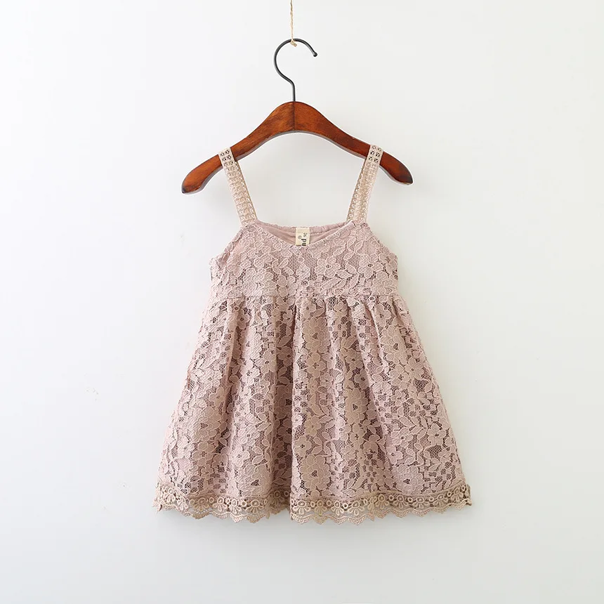 Hurave/модный топ без рукавов, платье Одежда для маленьких девочек детские повседневные однотонные хлопковые кружевные рабочие платья на бретелях для младенцев - Цвет: PINK