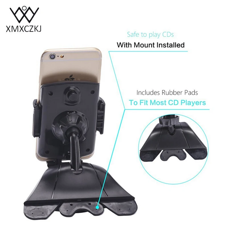  XMXCZKJ Universal 360 Degrees Car Cd Slot Holder ABS Mount Phone Holder Stand For Mobile Phone Ipho