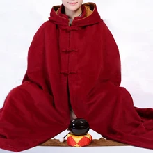 Унисекс зимняя накидка буддистский костюм монахи Шаолинь ушу пальто плащ для медитации лежал настоятельница, монахиня теплый халат темно-красный