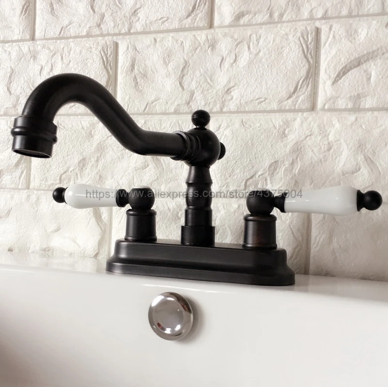Oil Rubbed Bronze Bathroom Faucet Basin Faucets Two Holes Tap Double Handle Hot and Cold Water Mixer Taps Nhg074