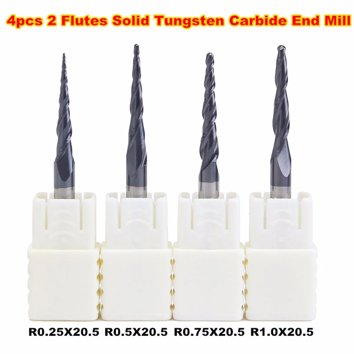 

4pcs 1 set 2 Flute Carbide End Mill 0.5mm-2mm Metric Sizes with box Cutting Tool HRC55 Milling Cutter for Steel Wood CNC Machine