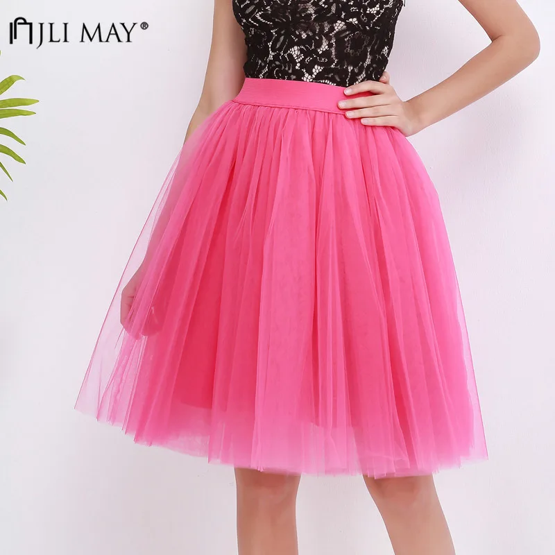 

JLI MAY 5 layers 60cm Knee Length Tulle Skirt Sexy Cute Elegant Wedding Party Ball Gown Midi High Waist women adult tutu skirts