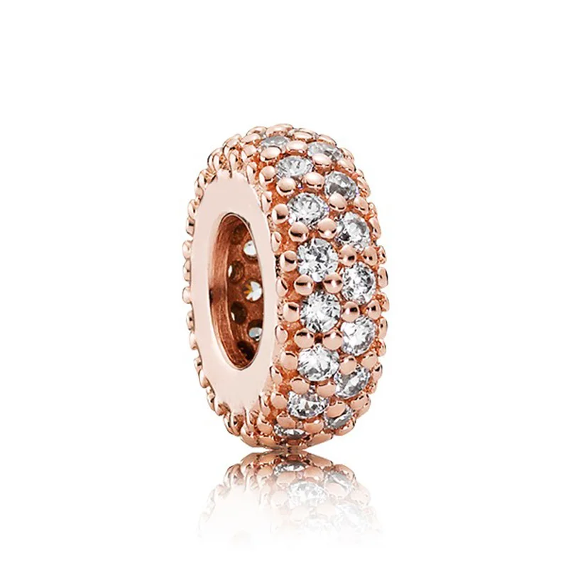 

Authentic 925 Sterling Silver Bead Charm Rose Pave Inspiration Spacer Crystal Beads Fit Pandora Bracelet Bangle DIY Jewelry