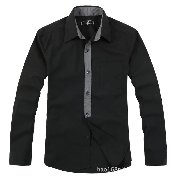 Fashion slim fit men dress shirts black long sleeve shirt for men Free