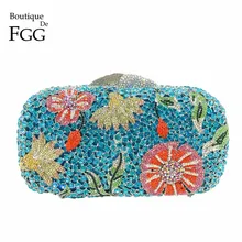 Бутик де фгг синий алмаз горный хрусталь Женская Цветочная вечерняя сумка Свадебная вечеринка Кристалл Цветочный клатч сумочка