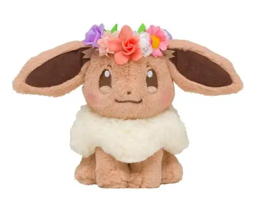 Japan Anime Pikachu& Eevee with Flower head ring Ver. Plush Toys