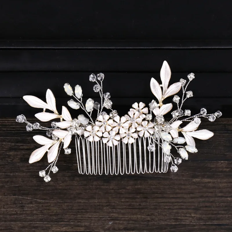 

Hair Comb Bridal Wedding Flower Headdress Silver Leaf Crystal Hair Accessories Jewelry
