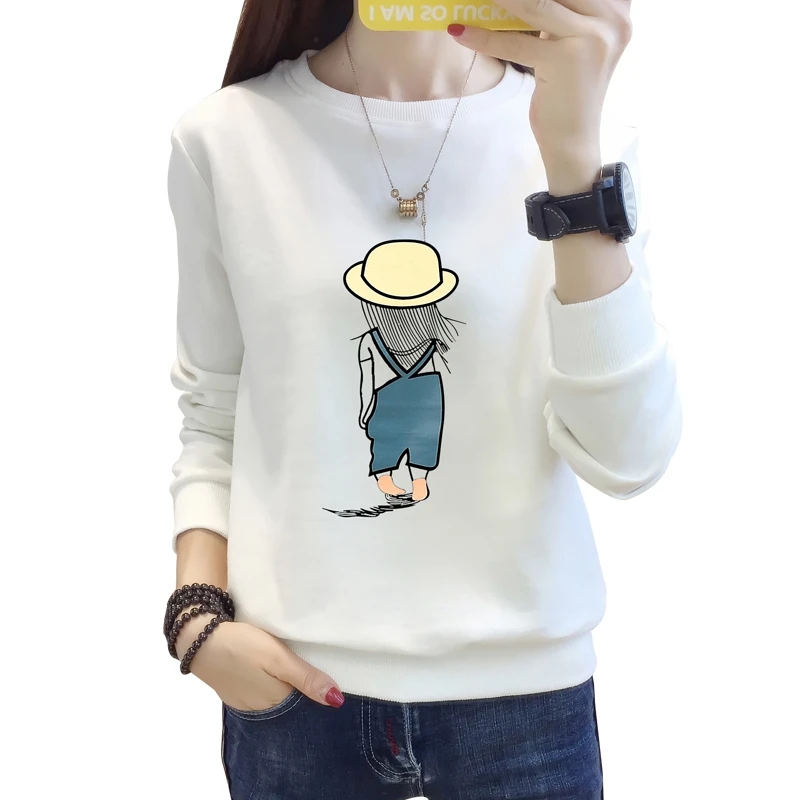 

New Spring Autumn Women Hoodie Fashion Cartoon pattern cotton O-Neck Full-Sleeve casual loose pullover Sweatshirts tops