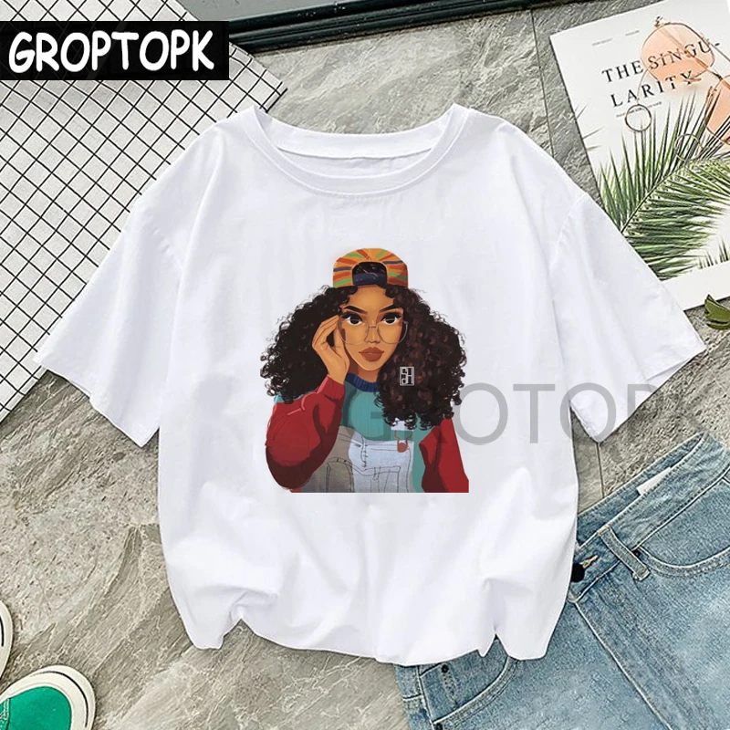 

Black Girl Magic T Shirt Harajuku Summer Cotton White T-shirt Women Clothes 2019 Aesthetic Streetwear Ariana Grande T-shirts