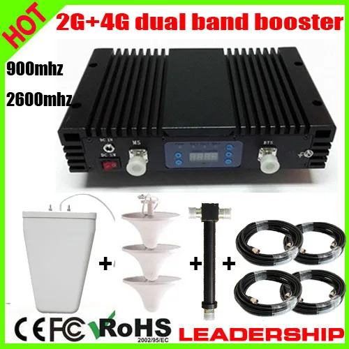

Work 900m2 27dbm 75db 2G+4G GSM 900Mhz LTE 2600Mhz Dual band 1Watt 3G cell/mobile phone repeater booster detector repetidor