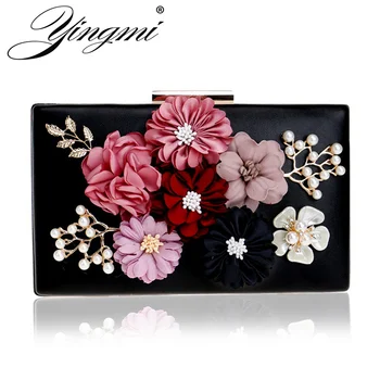 

YINGMI Flower Crystal Evening Clutch Bag Flap Diamonds Applicant Chain Shoulder Handbags Bag Female Beaded Party Wedding Purse