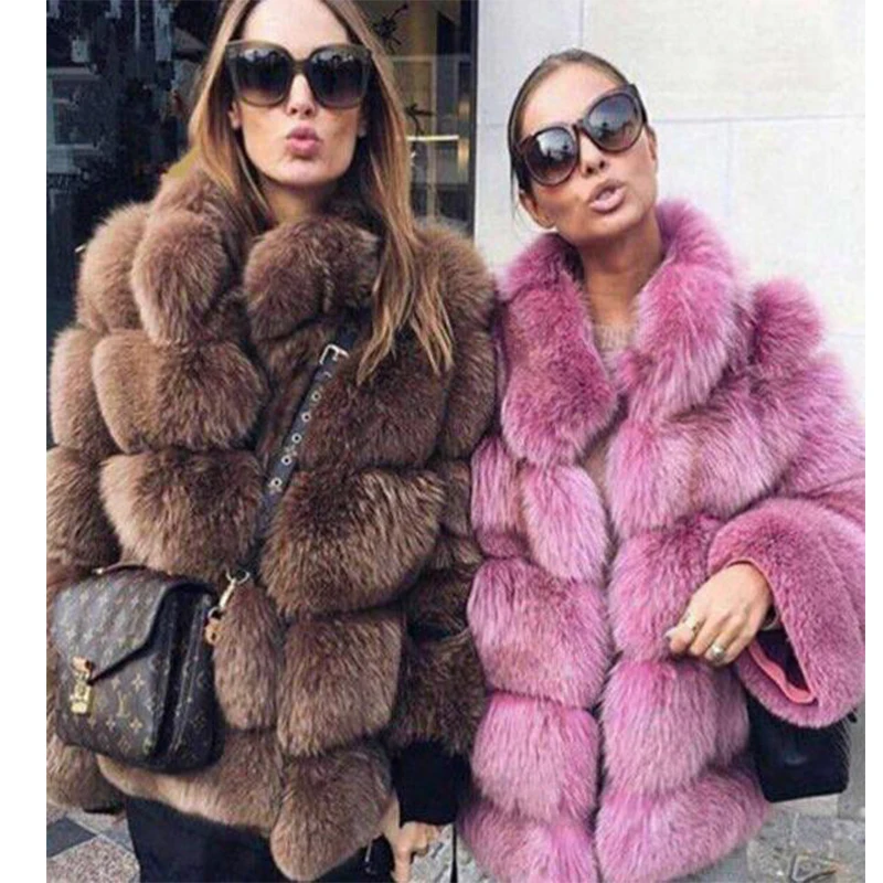 

2019 New Winter Coat Women Faux Fox Fur Coat Plus Size Women Stand Collar Long Sleeve Faux Fur Jacket Fur gilet fourrure AA-004