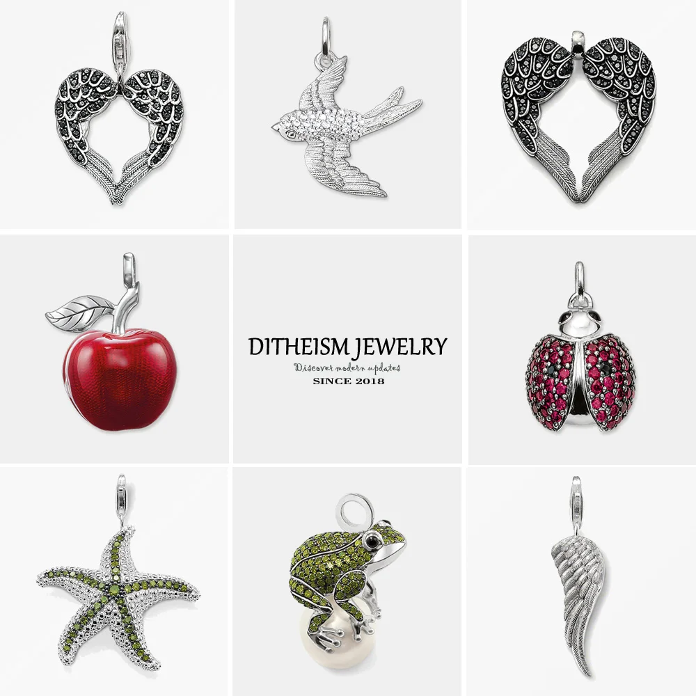 Pendant Swallow Heart Wings Apple Ladybug Starfish Frog 925 Sterling