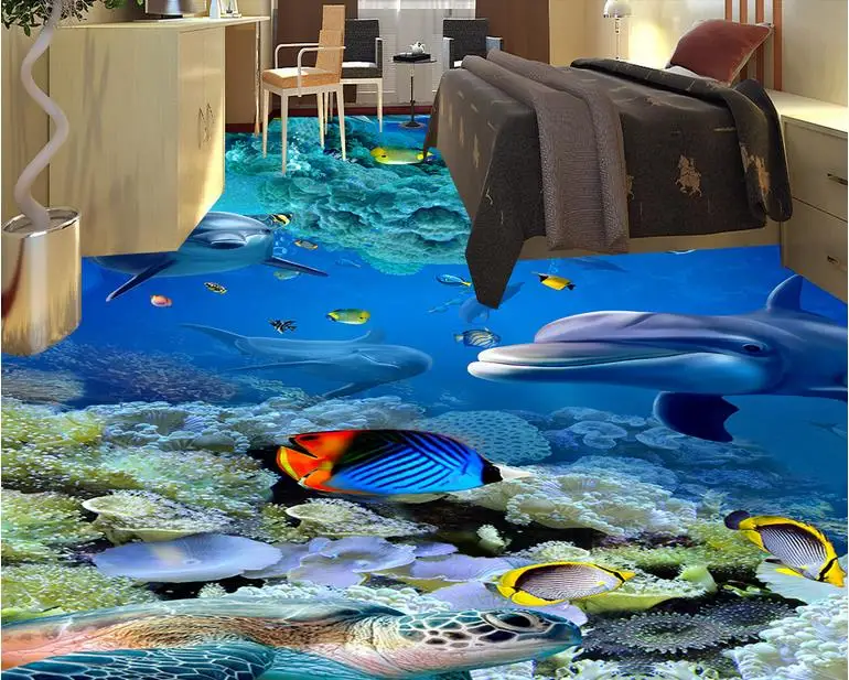 

3D Stereoscopic Wallpaper Floor The underwater world Living Room Wallpaper Floor Tiles European Wallpaper Art