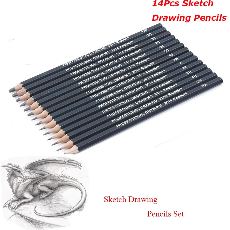 

14pcs Sketch Drawing Pencils Set 12B 10B 8B 7B 6B 5B 4B 3B 2B 1B HB 2H 4H 6H Non-toxic Standard for Office School Gift Pencil