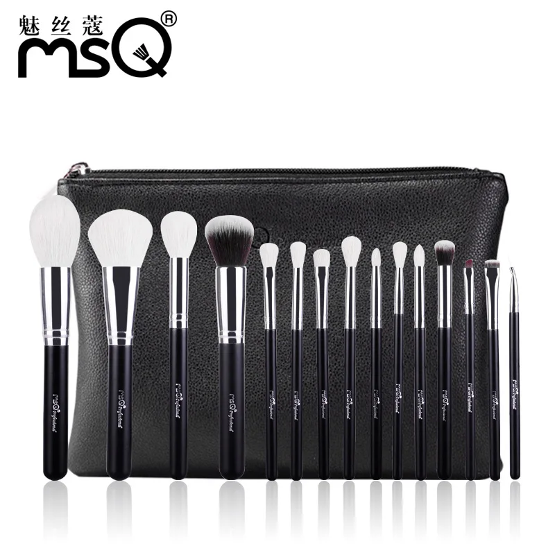 

MSQ 15pcs Pro Make Up Brushes Set Powder Blusher Eyeshadow Blending Makeup Brushes High Quality PU Leather Case