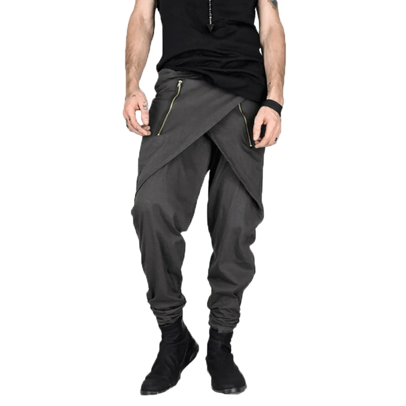 Панковские шаровары в стиле хип-хоп, мужские брюки с юбкой, мужские брюки с неровным декором на молнии, уличная одежда, спортивные штаны, облегающие мужские брюки