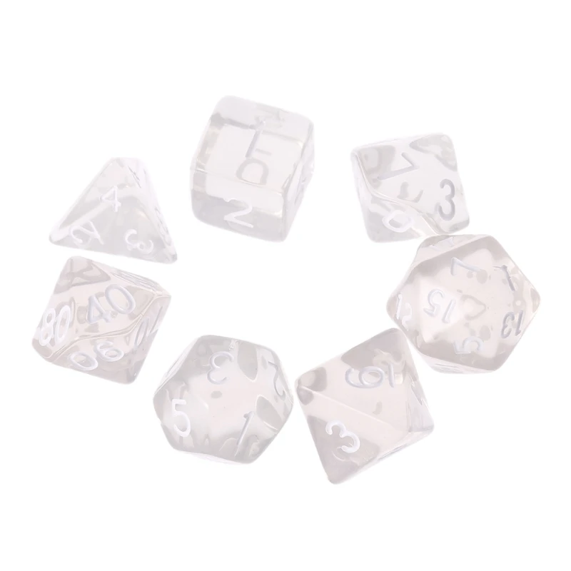 Set Of 7 Sided Polyhedral Dice For RPG Dungeons Dragons DND D D D4-D20 Clear