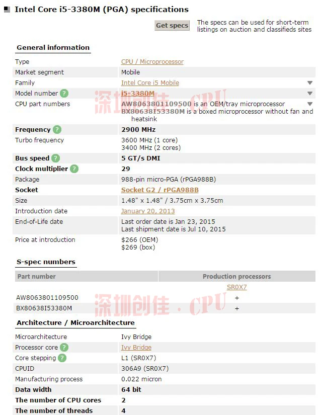 Процессор intel Core i5 3380M 2,9 GHz 3M двухъядерный процессор SR0X7 I5-3380M ноутбук процессор PGA 988 контактный разъем G2 процессор