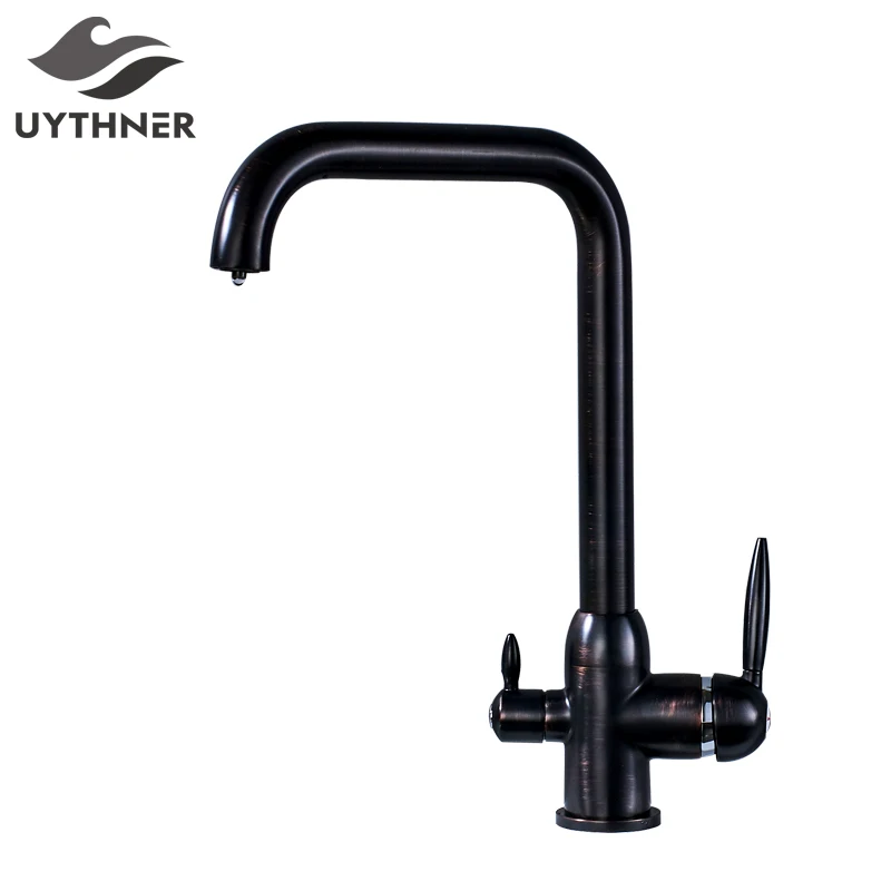 

Dual Handles Kitchen Faucets Deck Mounted Mixer Tap 360 Degree Rotation with Water Purification Features Mixer Tap Hot And Cold