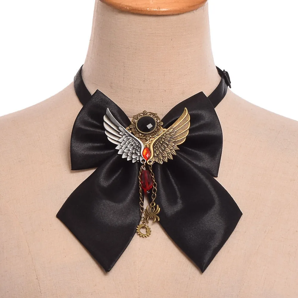 Unisex Vintage Steampunk Gothic Schwarz Fliege Schädel Getriebe Dekoration