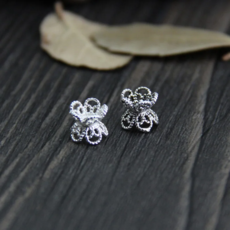 

925 Sterling silver flower beads hat Double sided Receptacle spacers beads cap for jewelry making 7mm 10pcs