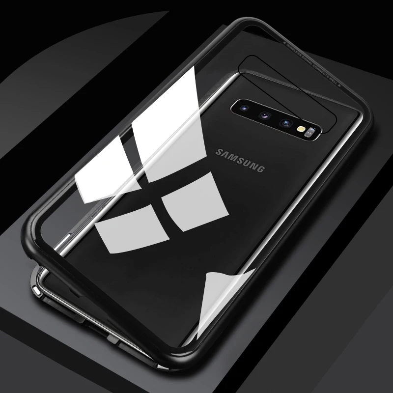 

Luxury Tempered Glass Case For Samsung S10 Plus Case Clear Magnetic Flip Metal Frame Cover Case For Samsung S10Plus S10+ Funda