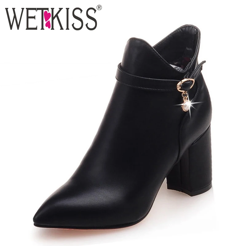 

WETKISS Big Size 34-43 Sexy Zapatos Mujer Buckle Charm Mature OffIce Lady's Ankle Boots Add Fur Fashion Fall Winter Shoes Woman