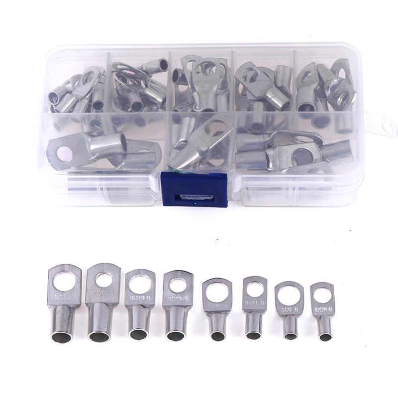 

60Pcs Cable Lugs Set Terminal Silver Copper Electrical Block Wire Connectors Terminals for Battery Cable Ring Wire Auto Marine