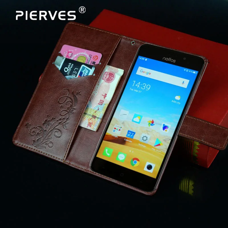 

Pierves Card Slot Wallet Leather Case Luxury filp Stand Cover for Neffos C7