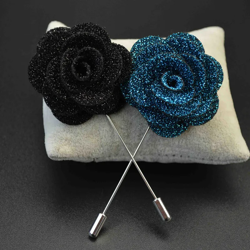 10 pcs/lot , Mens Glitter Flower Lapel Pin, Wedding Boutonniere, Lapel